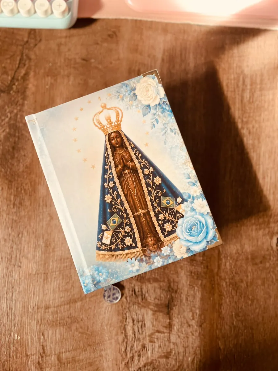 Bíblia com Nossa Senhora Aparecida em tons de azul